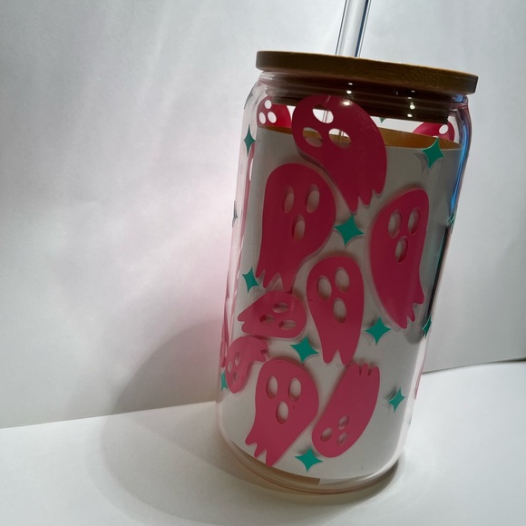 Ghost glass cup with bamboo lid and glass straw! - Picture 2 of 3